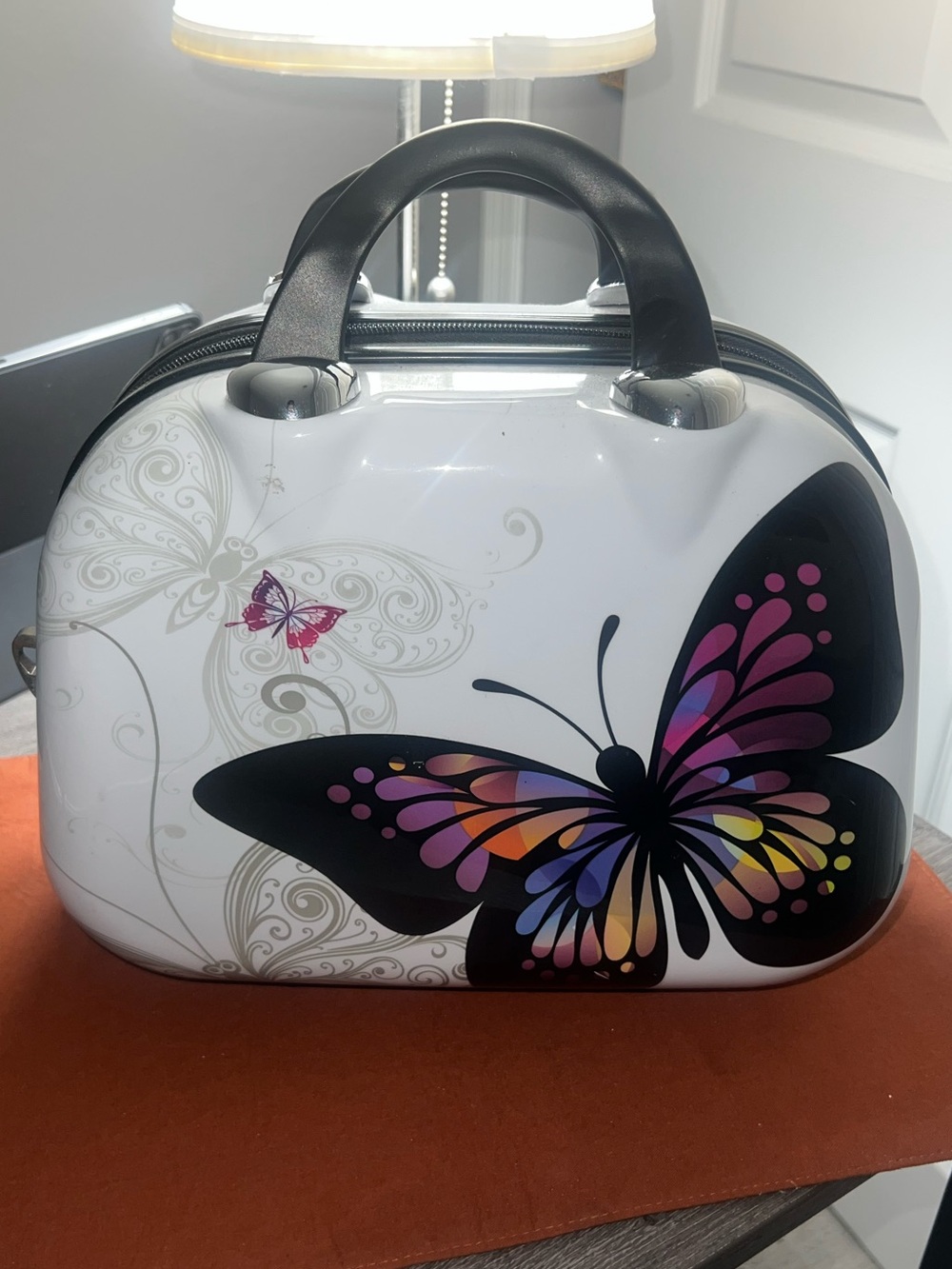 Butterfly Print Travel Tote Bag in White and Multicolor